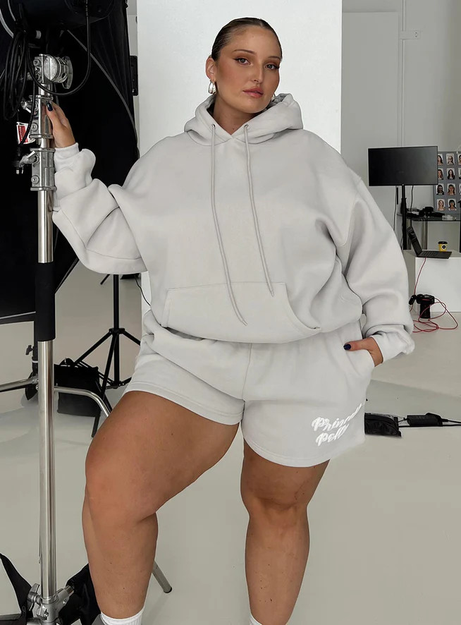 Princess Polly Track Shorts Puff Text Grey Curve | Princess Polly US