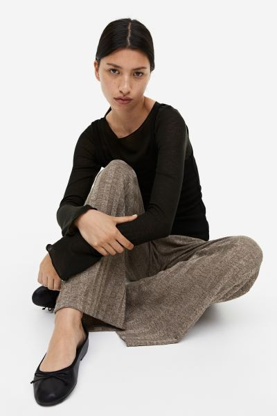 Rib-knit Pants - Dark taupe - Ladies | H&M US | H&M (US + CA)