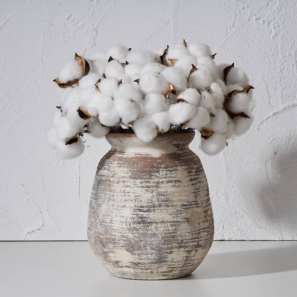 Amazon.com: SIDUCAL Ceramic Rustic Vase, Whitewashed Terra Cotta Vase, Distressed Farmhouse Déco... | Amazon (US)
