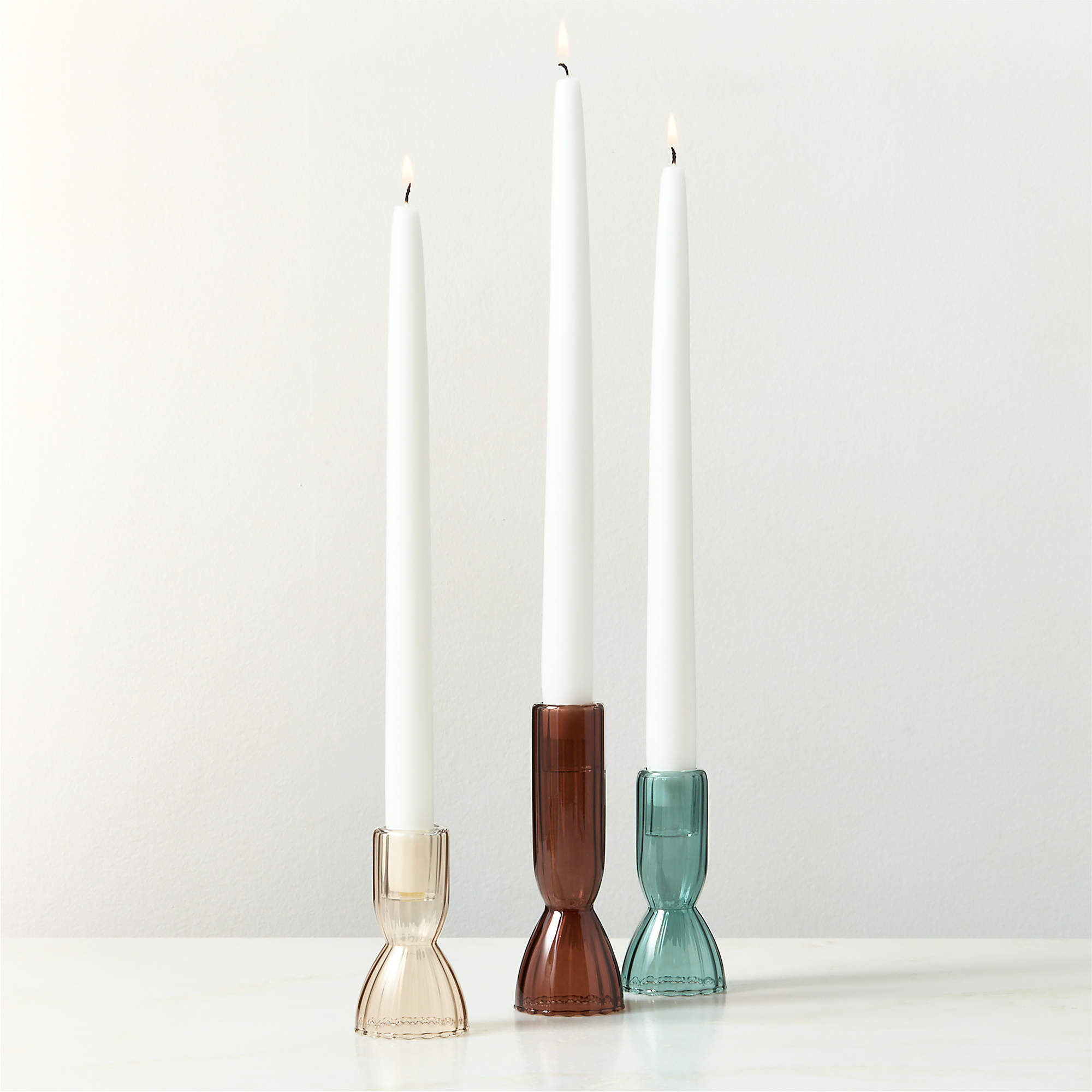 Melina Taupe Glass Taper Candle Holder Small + Reviews | CB2 | CB2