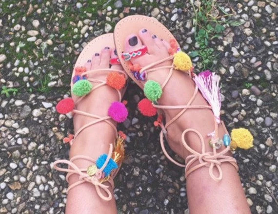 Griechische Sandalen, binden Römersandalen, Pom Pom Sandalen | Etsy DE