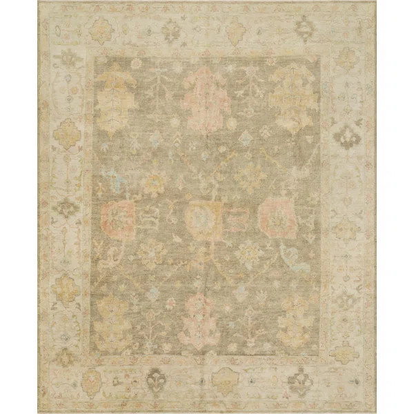 Square Floral Hand-Knotted Wool Area Rug in Stone | Wayfair North America