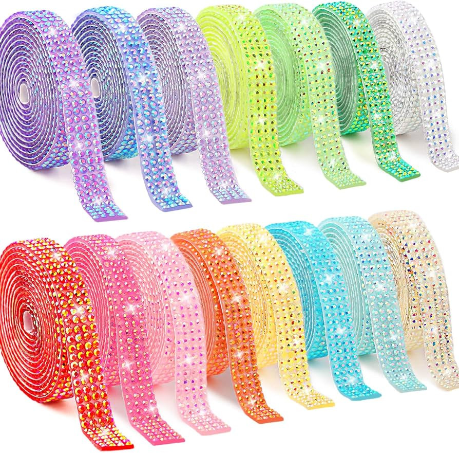 15 Yards Self Adhesive Rhinestone Strips, Rhinestone Ribbons Self Adhesive, Diamond Crystal Bedaz... | Amazon (US)