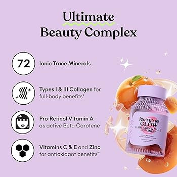 Lemme Glow Hair, Skin & Nails Gummies w/Hydrolyzed Collagen Peptides, Biotin, Trace Mineral Compl... | Amazon (US)