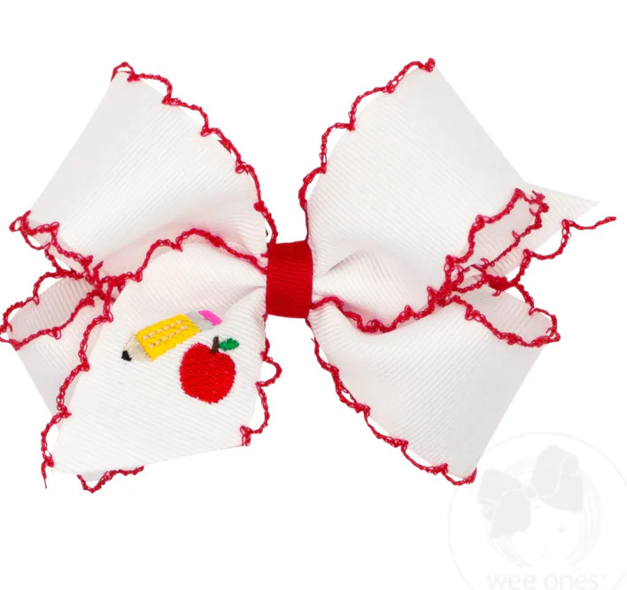 Medium Back to School Moonstitch Pencil Embroidered Hair Bow | Persnickety