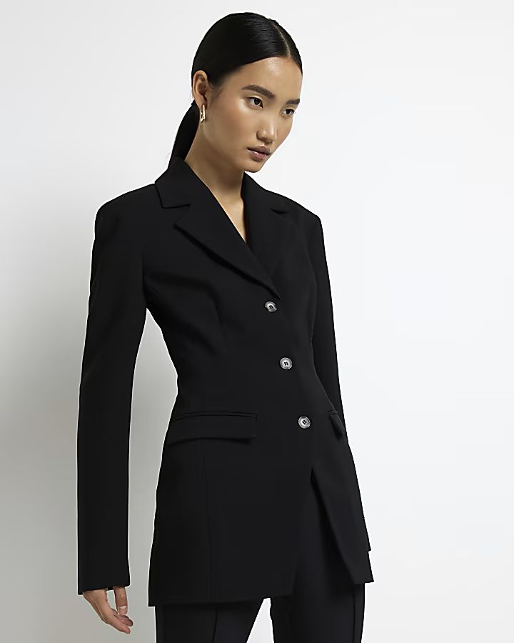 Black structured cinched blazer | River Island (UK & IE)