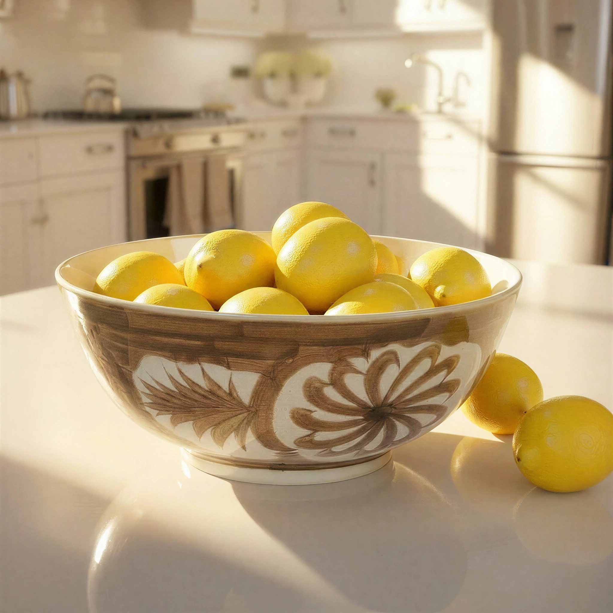Hand Painted Stoneware Bowl with Floral Design - Brown | Overstock