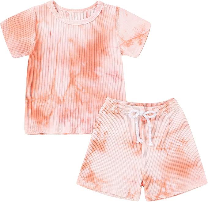 Toddler Baby Girl Outfit Set Tie Dye Short Sleeve T-Shirt Tops Shorts Pants 2pcs Summer Clothes S... | Amazon (US)