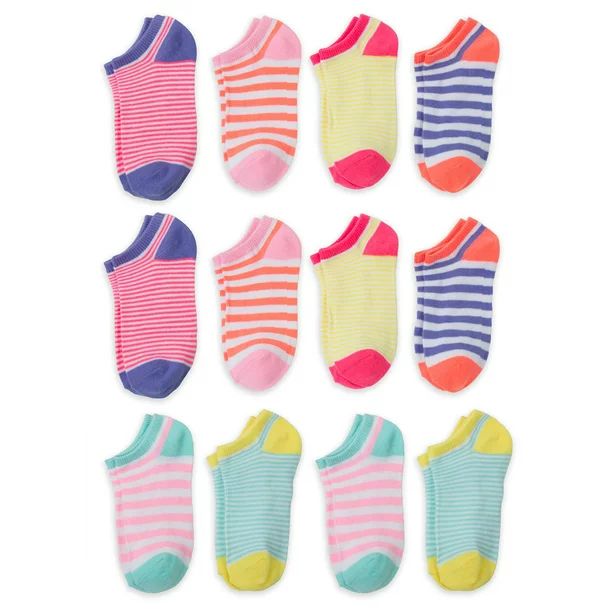 Wonder Nation Girls Socks, 12 Pack No Show Printed, Sizes S-L | Walmart (US)