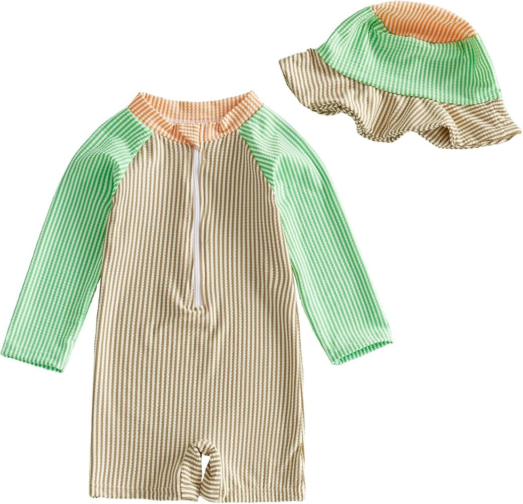 Toddler Baby Boys Seersucker Long Sleeve One Piece Rash Guard Swimsuit Zipper Bathing Suit Swimwe... | Amazon (US)