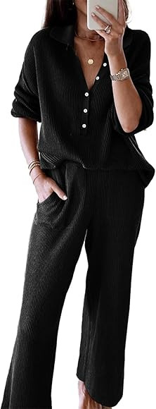 SHEWIN Womens 2 Piece Outfits Sweater Set Long Sleeve Knit Pullover Sweater Top Wide Leg Pants Lo... | Amazon (US)