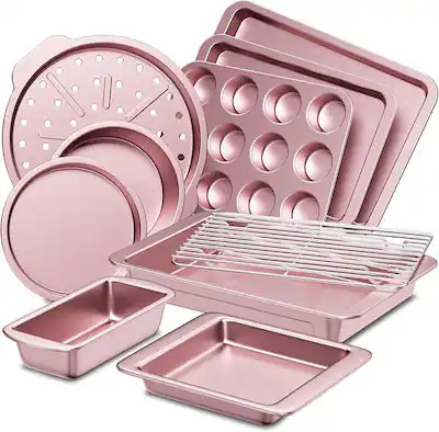 HONGBAKE - 10 Pieces Bakeware Sets Including Rack, Cookie Sheet, Cake Pans, Loaf Pan, Muffin Pan,... | Best Buy U.S.
