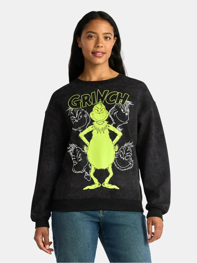 The Grinch Women's Front Back Graphic Plush Fleece Sweatshirt with Long Sleeves, Sizes XXS-XXL | Walmart (US)