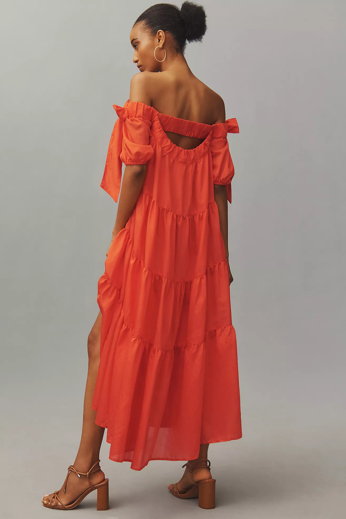 By Anthropologie Off-The-Shoulder Tiered High-Low Midi Dress | Anthropologie (US)