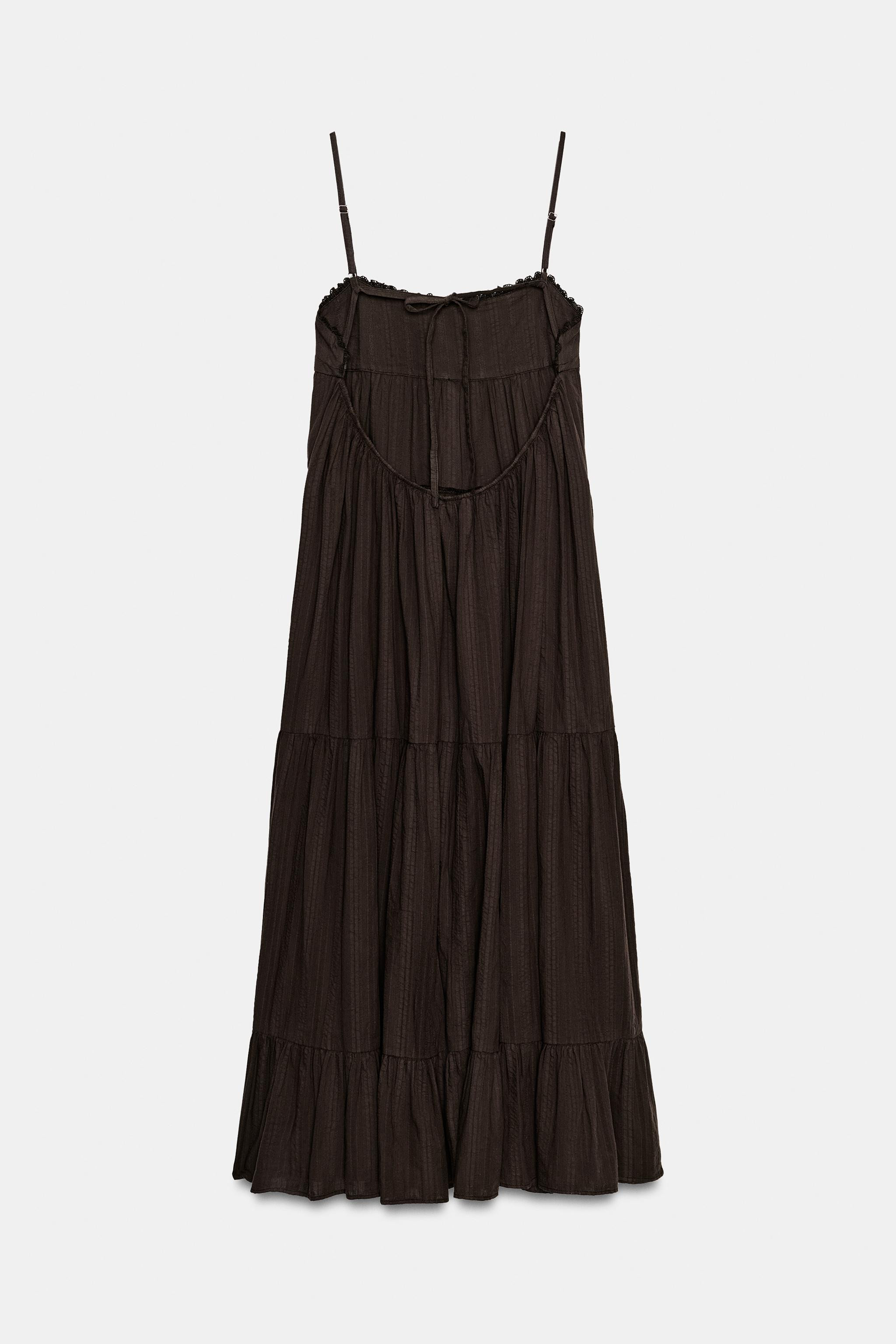 Model height: 183 cmStraight neckline dress with lace trim and adjustable spaghetti straps that t... | Zara Canada