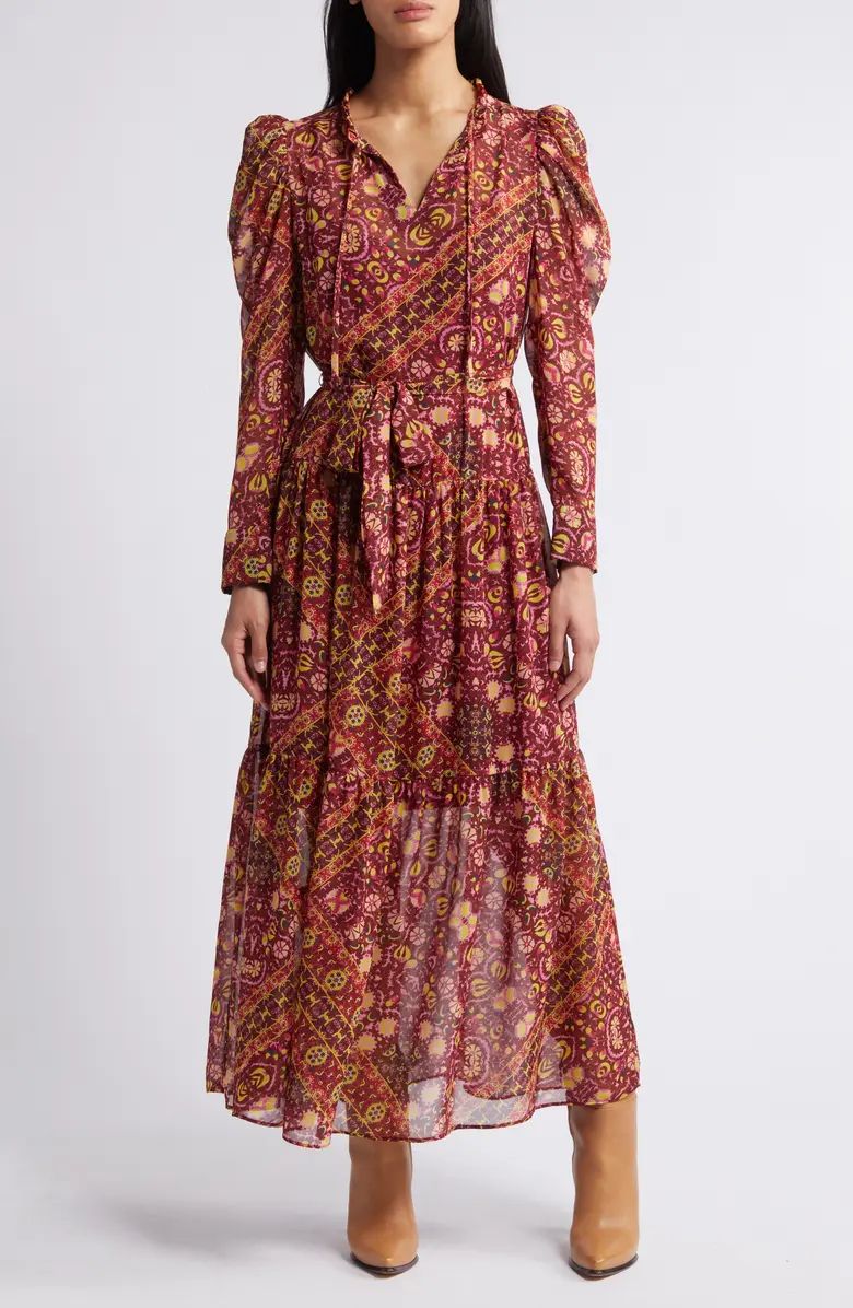 Julia Jordan Print Long Sleeve Chiffon Tiered Dress | Nordstrom | Nordstrom