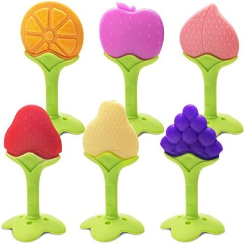 6 Pack Baby Teething Toys for Newborn Infant, BPA Free Freezer Safe Silicone Fruit Baby Teethers Soo | Amazon (US)