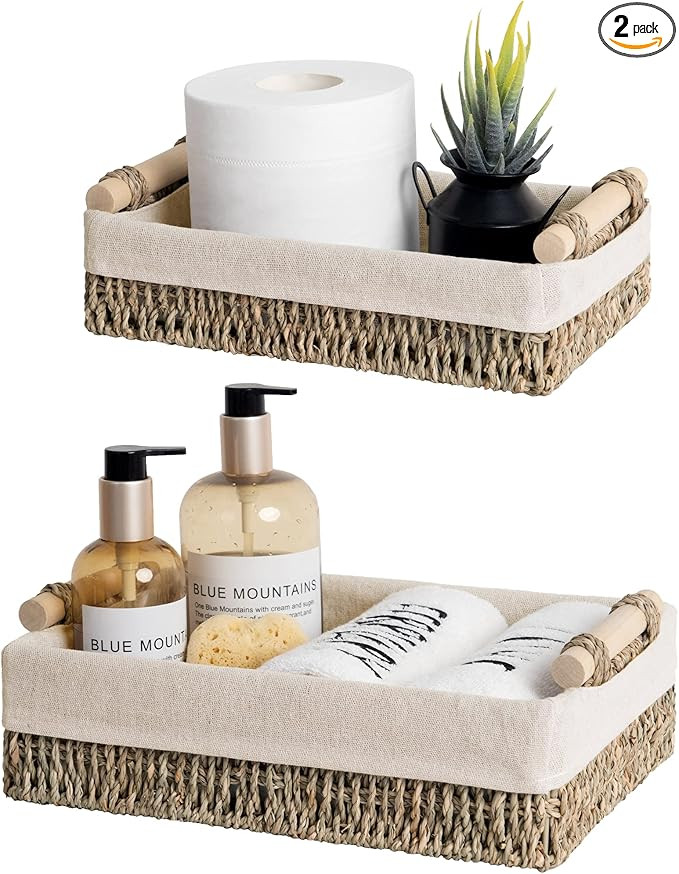StorageWorks Small Seagrass Baskets for Organizing, Wicker Basket for Organizer, Storage Baskets ... | Amazon (US)