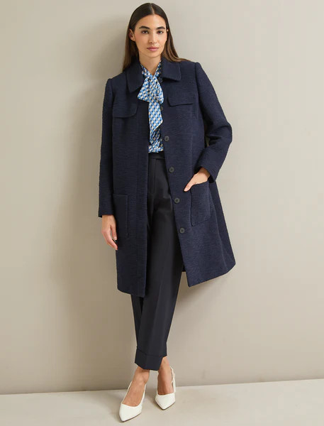 Logan Bouclé Tweed Coat - Navy | Cefinn