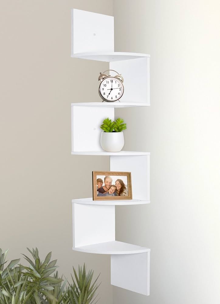 Greenco Corner Shelf Unit Wall Mount | 5 Tier Wood Floating Shelves | Easy-to-Assemble Tiered Wal... | Amazon (US)