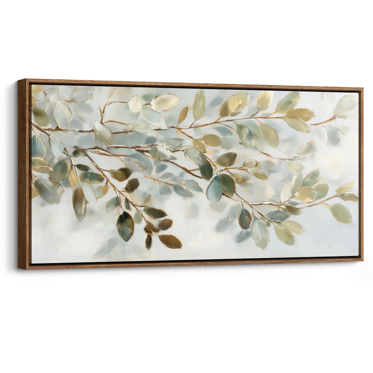Green and Gold Leaf Branches with Soft Light for Dining Room or Living Room Print Wall Art | Wayfair North America