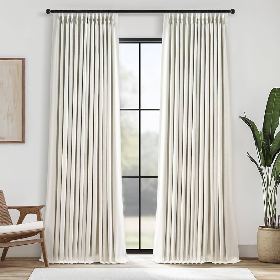 102 Inches Long 100% Blackout Natural Linen Curtains,Farmhouse Pinch Pleated Noise Cancelling Cur... | Amazon (US)
