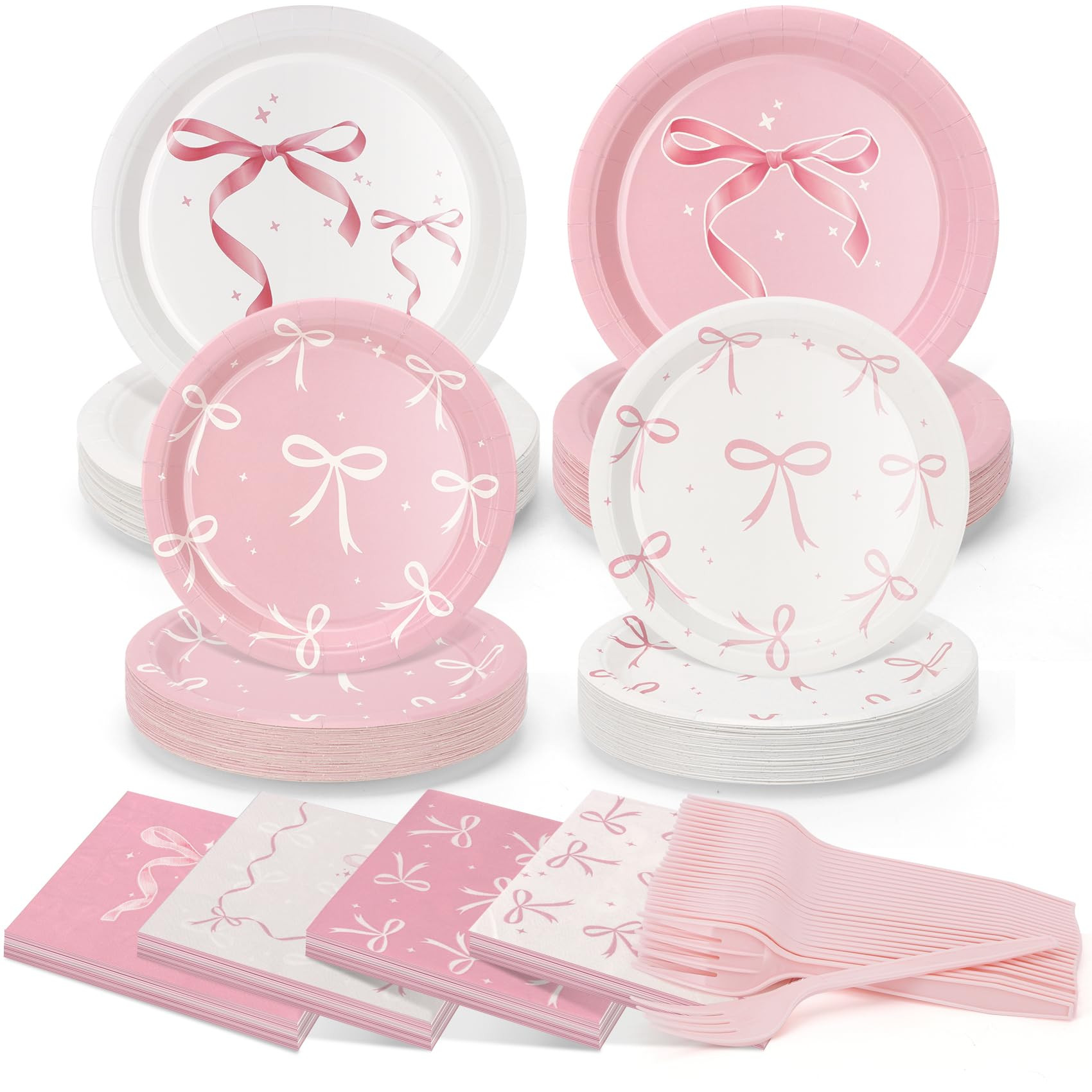 200 Pcs Pink Bow Paper Plates and Napkins,Conquette Birthday Supplies - Plates,Napkins and Forks ... | Amazon (US)