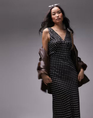 Topshop v neck midi length slip dress in polka dot print  | ASOS | ASOS (Global)