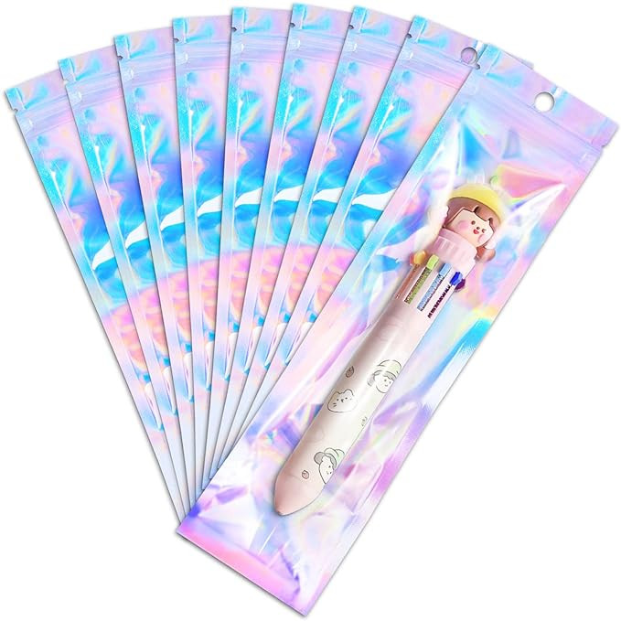 ANZNKU 50 Pcs 2.7" x 9" Pen Bags Holographic Bags Pen Packaging Bag Resealable Smell Proof Bag fo... | Amazon (US)