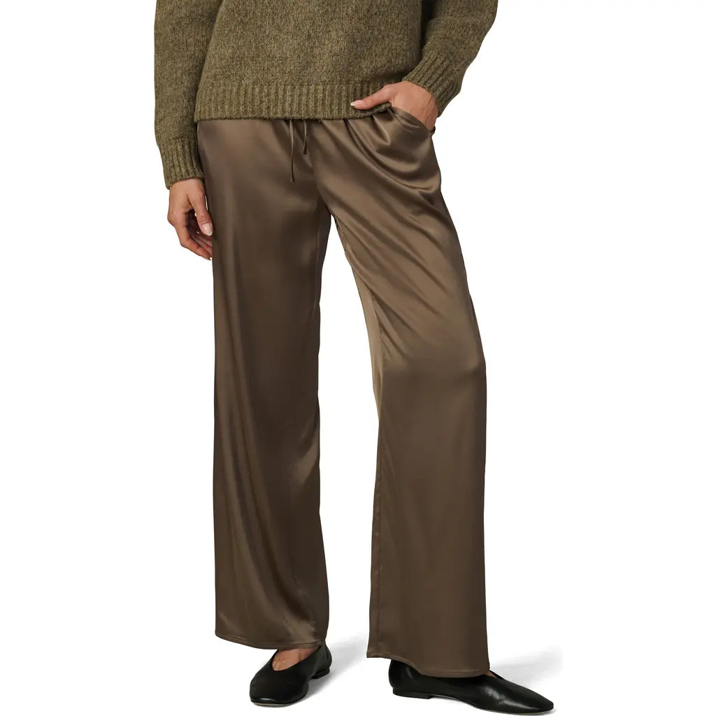 Joe's The Mina Satin Drawstring Wide Leg Pants in Portobello at Nordstrom, Size Large | Nordstrom