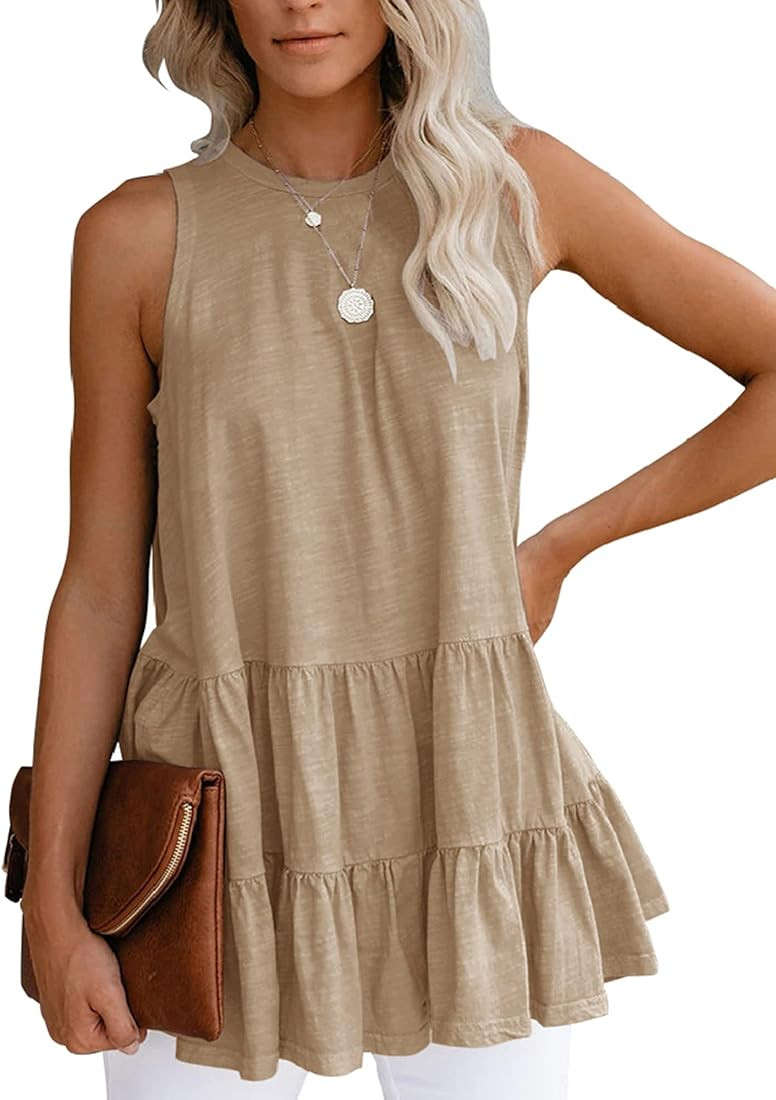 Bingerlily Women's Flowy Tank Tops Camis Sleeveless Crew Neck Casual Shirts Loose Fitting Blouses | Amazon (US)