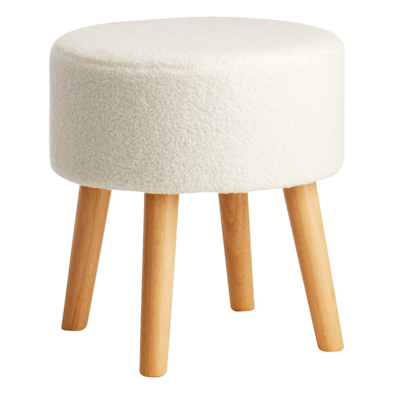 Emmy Stool with Wooden Legs, Cream Sherpa | At Home