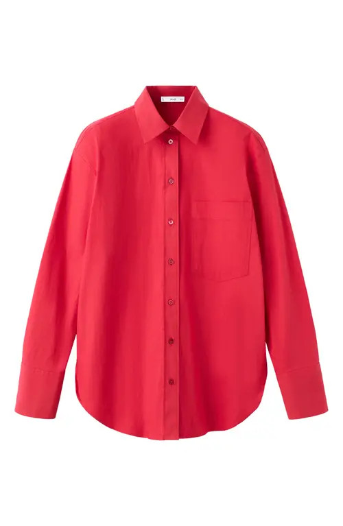 MANGO Starring Hailey Bieber Juanes Button-Up Shirt in Red at Nordstrom, Size 4 | Nordstrom