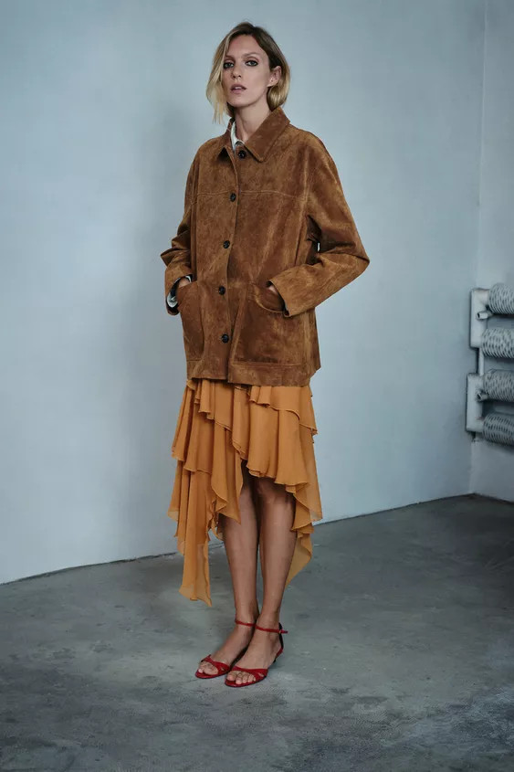 ZW COLLECTION ASYMMETRIC RUFFLE MIDI SKIRT | Zara UK