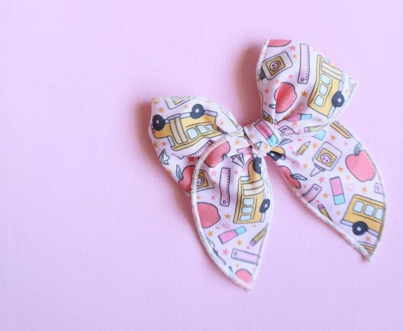 Back to School Buses // Pink School Bus  Bow //  Back to School Bow // School Supplies Bow // Pen... | Etsy (US)