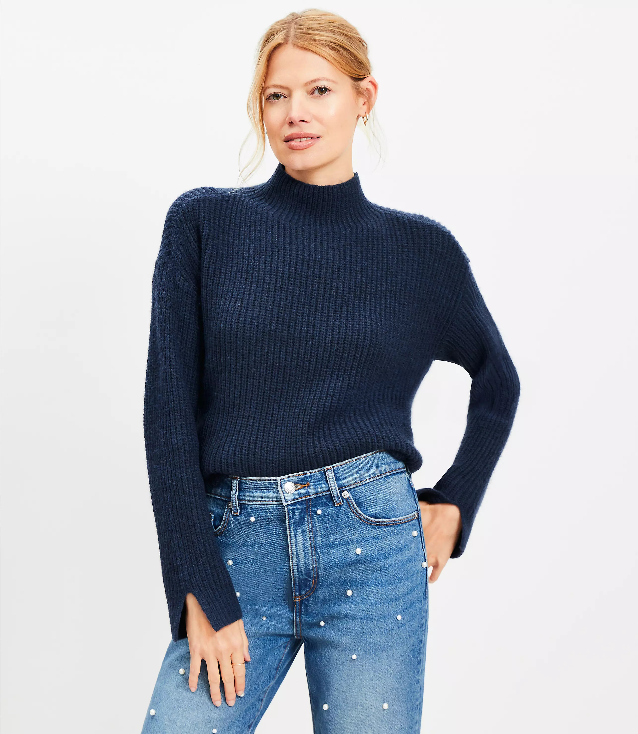 Ribbed Mock Neck Sweater | LOFT