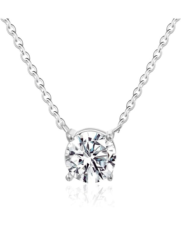 Simulated Diamond Pendant Necklace for Women Sterling Silver Solitaire Moissanite Dainty Choker N... | Amazon (US)