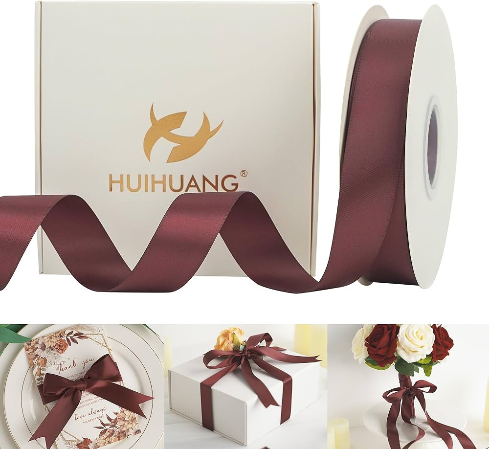 HUIHUANG Burgundy Satin Ribbon 1 inch x 50 Yards Dark Burgundy Double-Faced Polyester Ribbon for ... | Amazon (US)