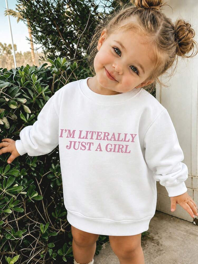 Young Girl Letter Print White Long-Sleeve Crewneck Sweatshirt, Student Casual Wear, Perfect For G... | SHEIN