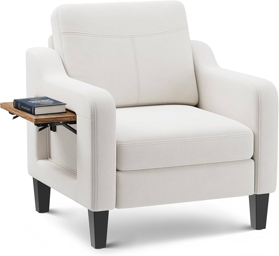 Accent Chair for Living Room Modern Linen Upholstered Armchair Side Wooden Fabric Sofa Chair with... | Amazon (US)