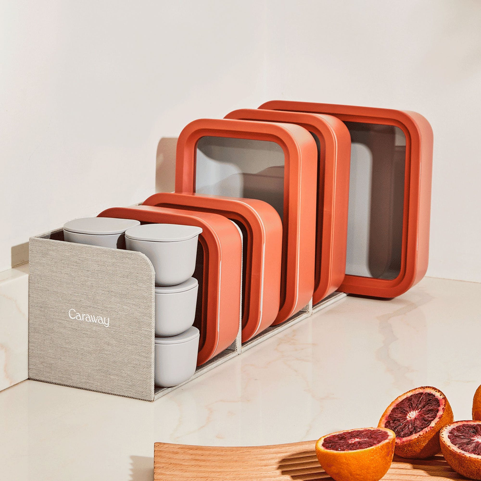 14 Piece Food Storage Set In Perracotta | BPA-Free, Non-Toxic Ceramic-Coated Glass Containers | Stackable With Airtight Lids | Caraway | Caraway