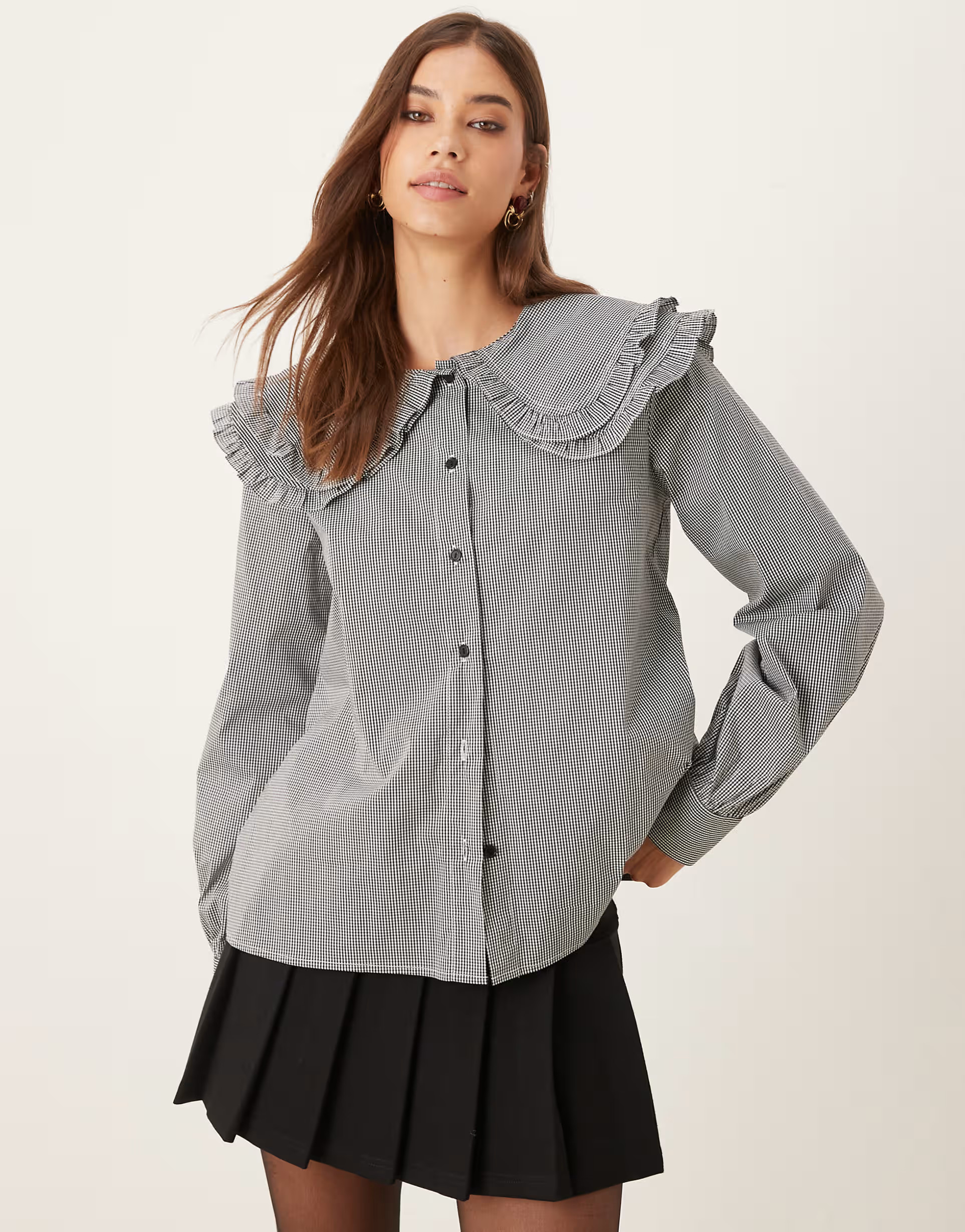 Glamorous double layer collar button down shirt in black white plaid | ASOS (Global)