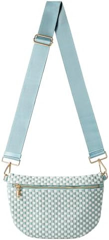 Woven Crossbody Bag for Women, Checkered PU Bum Bag Sling Purse with Adjustable Strap for Travel,... | Amazon (US)