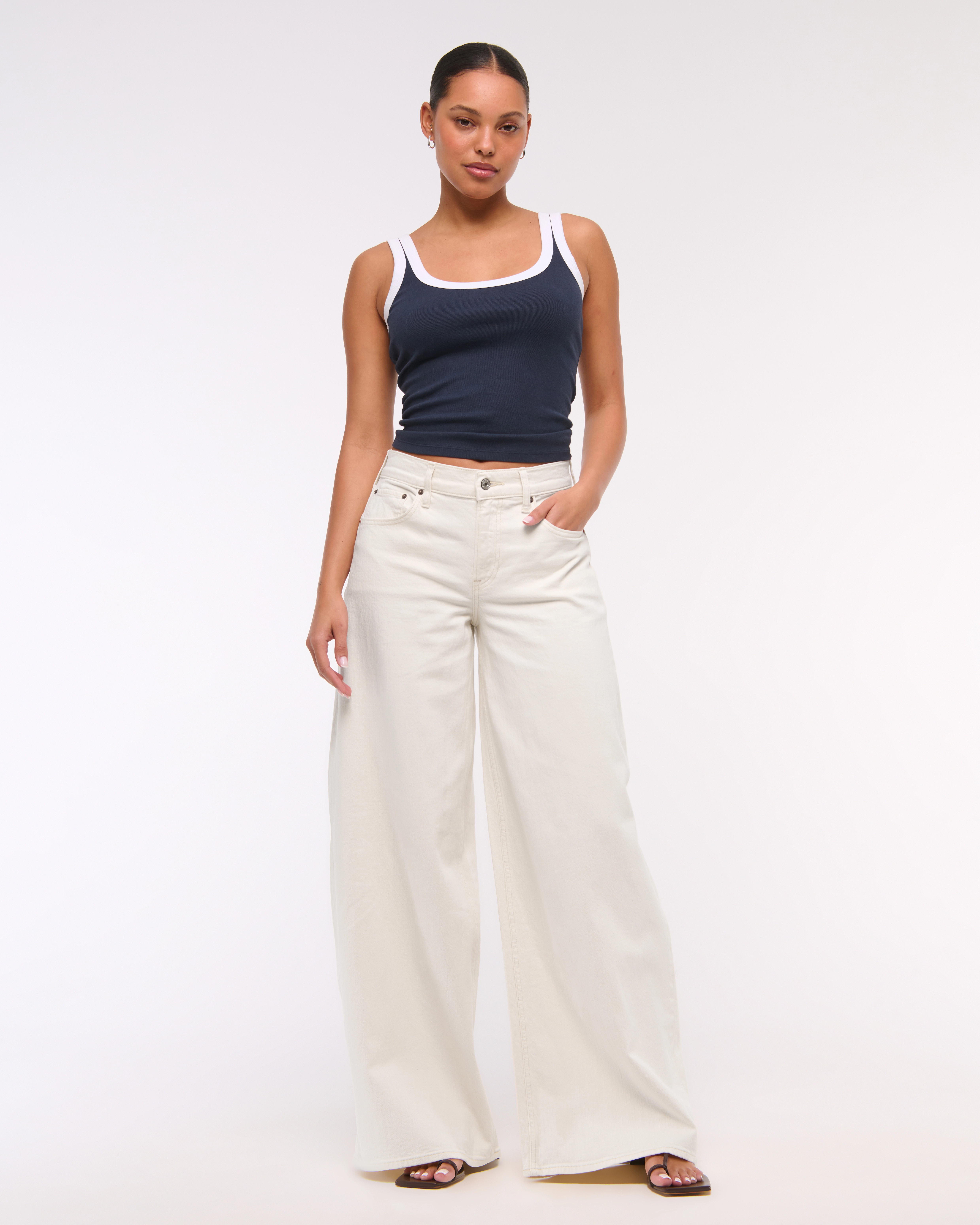 Linen-Blend Ultra Wide Leg Jean | Abercrombie & Fitch (US)