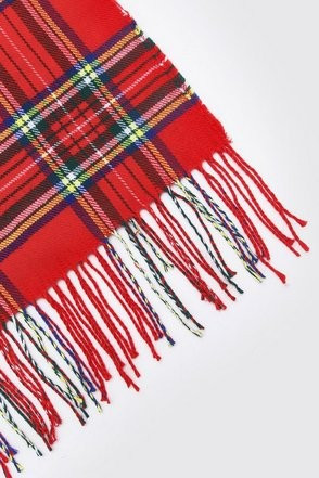 Red Check Knitted Tassel Scarf | boohooMAN | boohooMAN (US & CA)