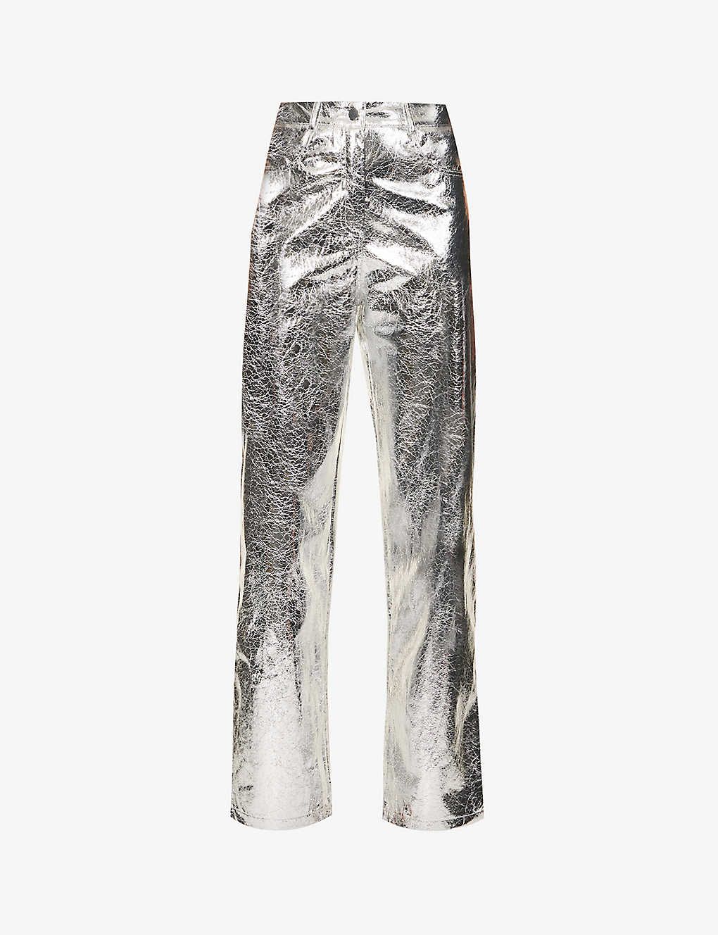 Lupe metallic high-rise straight-leg faux-leather trousers | Selfridges