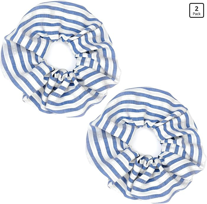 Big Blue White Striped Scrunchies for Women 2 Pack Large Hair Ties, Fabric Ponytail Holders Elast... | Amazon (US)