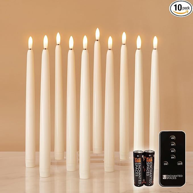 Set of 10 DAILY TIMER Flameless LED Ivory 10" Taper Candles with Realistic Black Wick, Daily Time... | Amazon (US)