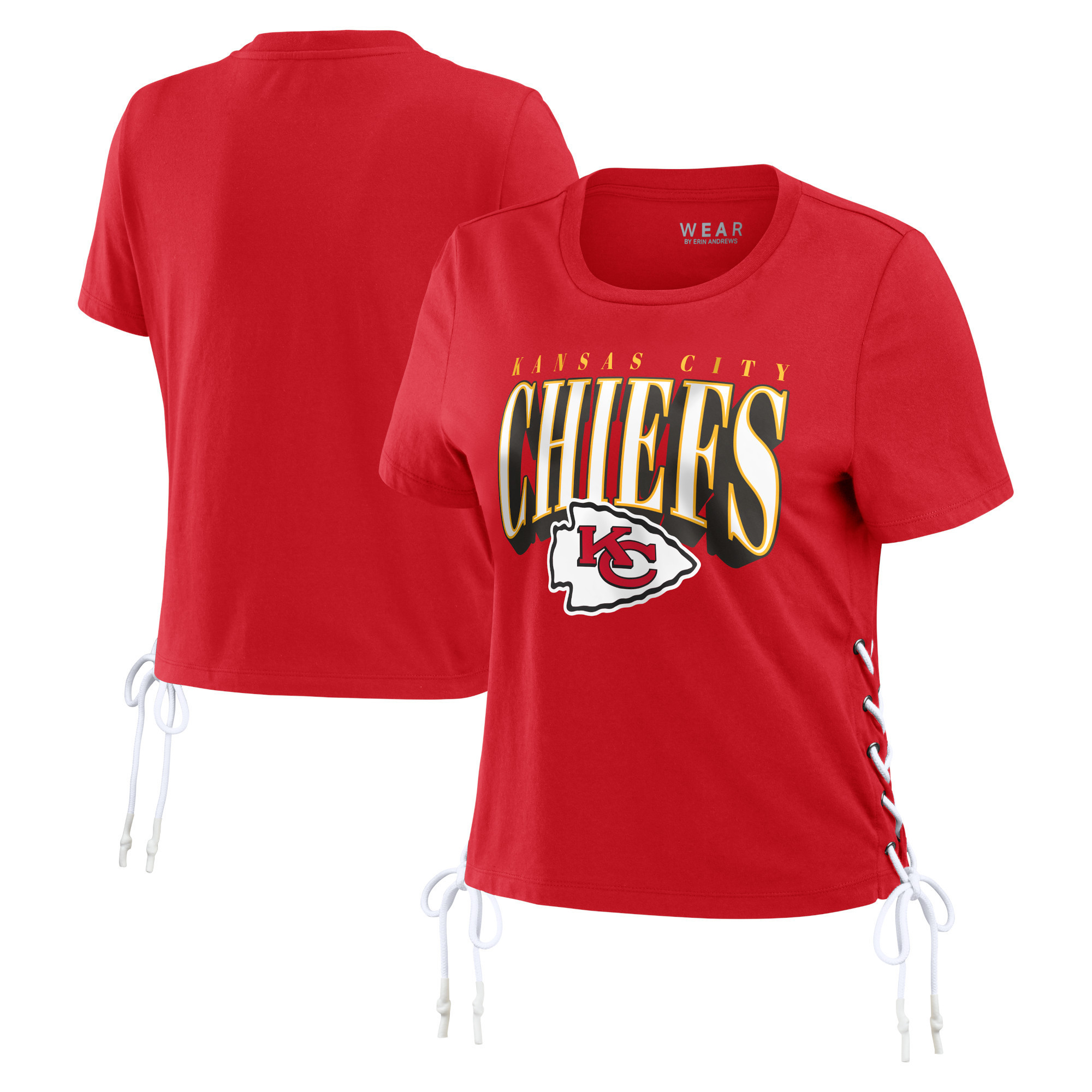 Women's WEAR by Erin Andrews Red Kansas City Chiefs Lace Up Side Modest Cropped T-Shirt | Fanatics