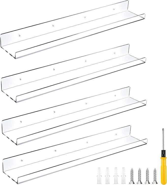 Dulinkas 24-Inch 4 Pcs Floating Shelves Clear Acrylic Shelves Invisible Floating Wall Ledge Books... | Amazon (US)